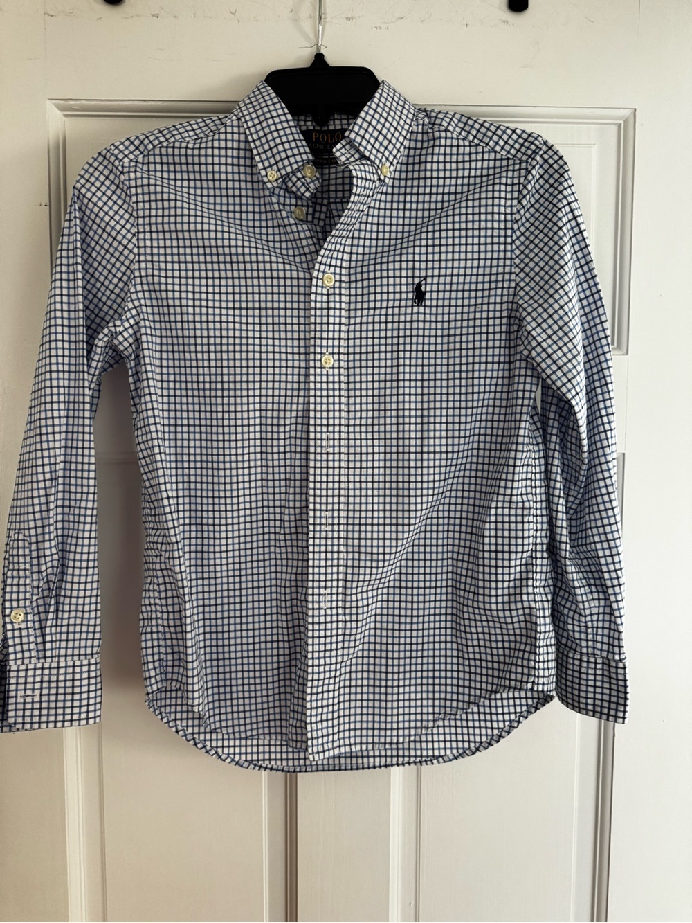 Ralph Lauren Blue and White Checked Button-Down Dress Shirt